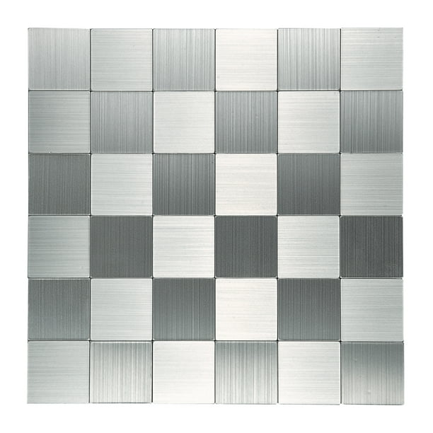 Pack of 10 Tiles 12x12 Brushed Stainless Steel in Square Art3d Peel and Stick Metal Backsplash Tile 